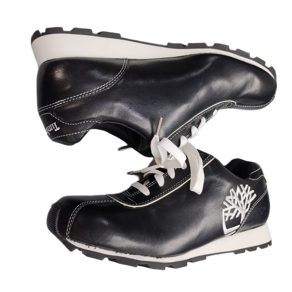 Timberland Sneakers Womens Size 8M Black White Genuine Leather Low Top Lace Up